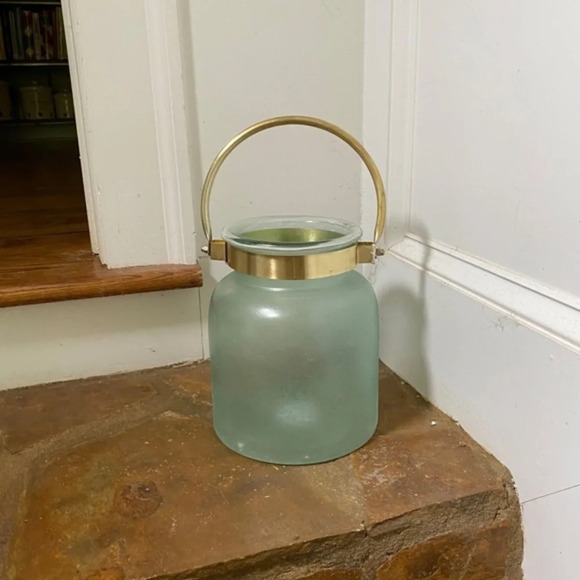 Anthropologie Green Frosted Glass Lantern - Picture 2 of 3